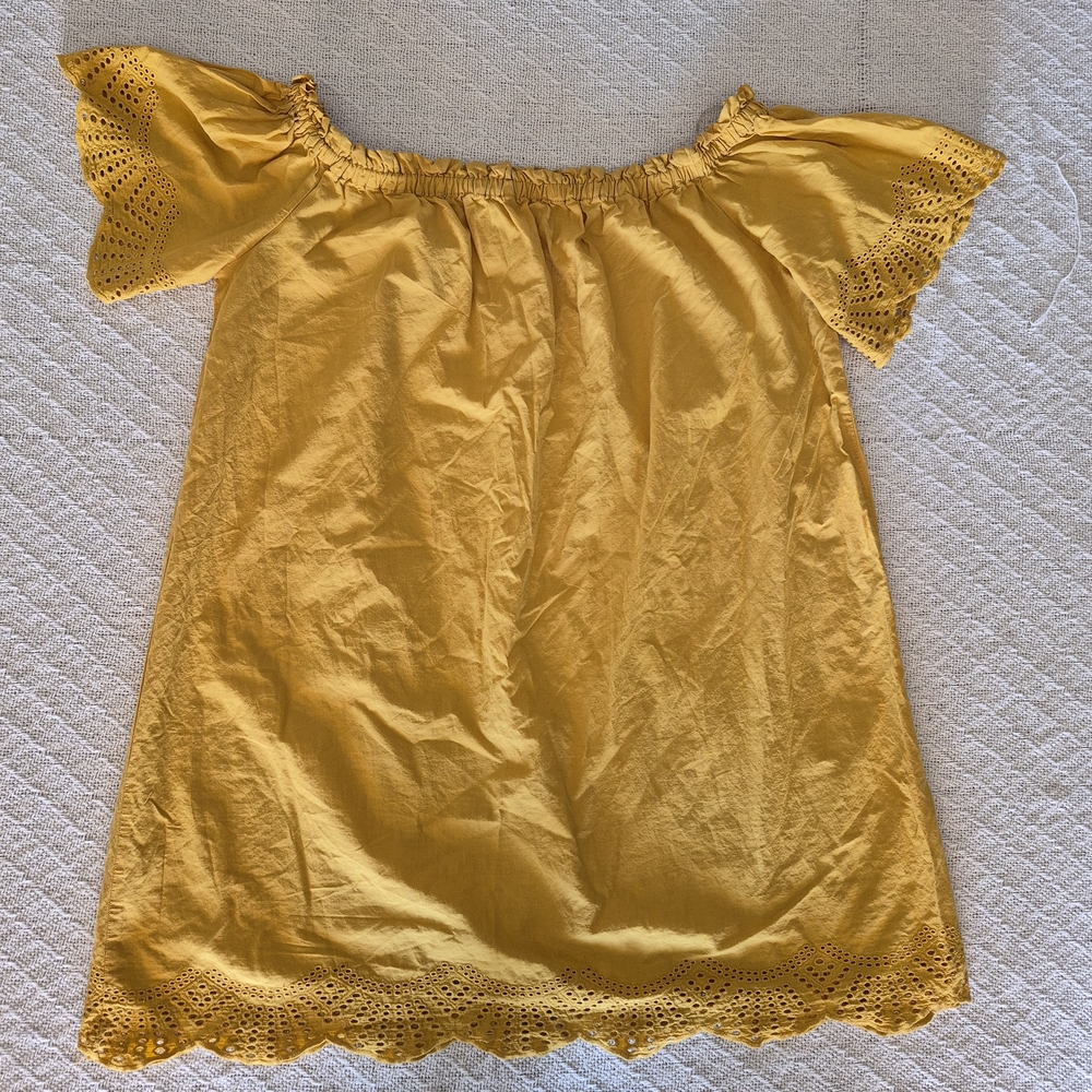Yellow Off-Shoulder Dress with Eyelet Details - Picture 5 of 5